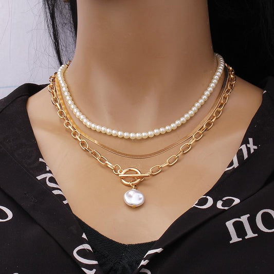 Jewelry Retro Multi-layer Beaded Chain Fragrance Necklace Simple and Versatile Imitation Pearl Trend Necklace