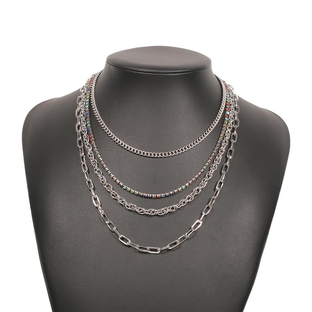 N9435 Personalized Exaggerated Chain Necklace Hip-Hop Punk Diamond Necklace Hollow Retro Multilayer Necklace