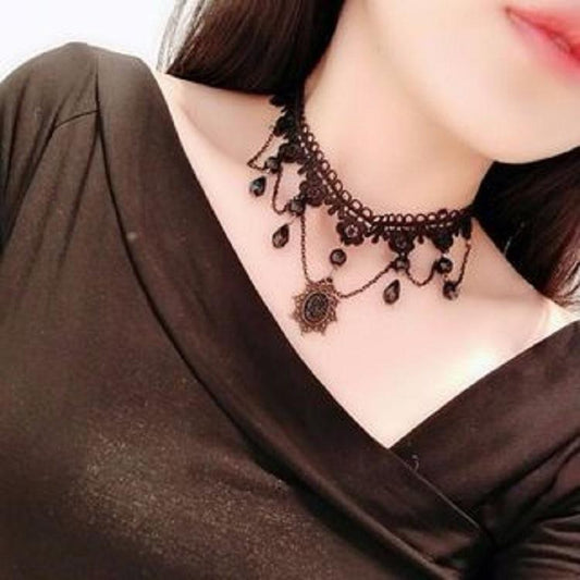 Exaggerated Lace Necklace Explosive Style Handmade Lace Necklace Tassel Pendant Clavicle Chain Female