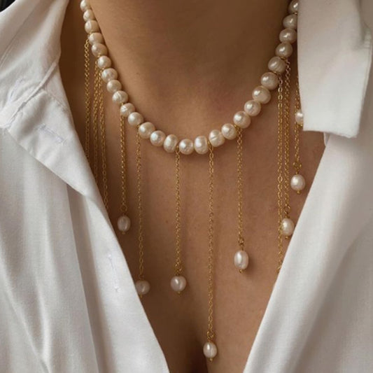 N167 Sexy Minority Clavicle Necklace Creative Pearl Chain Tassel Necklace Hong Kong Retro Necklace