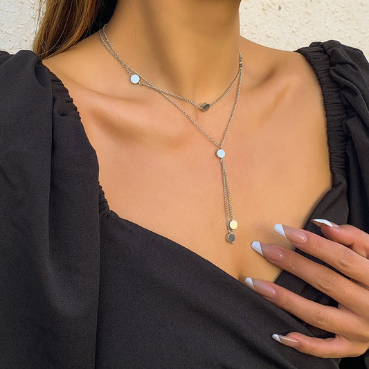 Jewelry simple and versatile metal bead pendant necklace retro cold chain tassel necklace