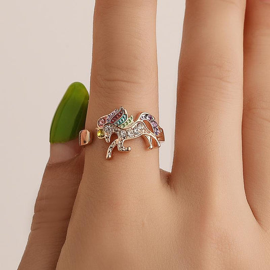 Accessories temperament unicorn ring color pony opening adjustable ring women's diamond jewelry