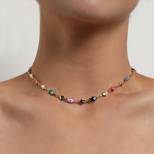 Jewelry Painted Drop Glaze Fishtail Peach Heart Necklace Women's Fashion Creative Small Fish Heart Necklace