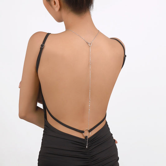 N1519 Back Decoration Metal Micro-inlaid Geometric Long Necklace Street Shoot Trendy Personality Necklace Female