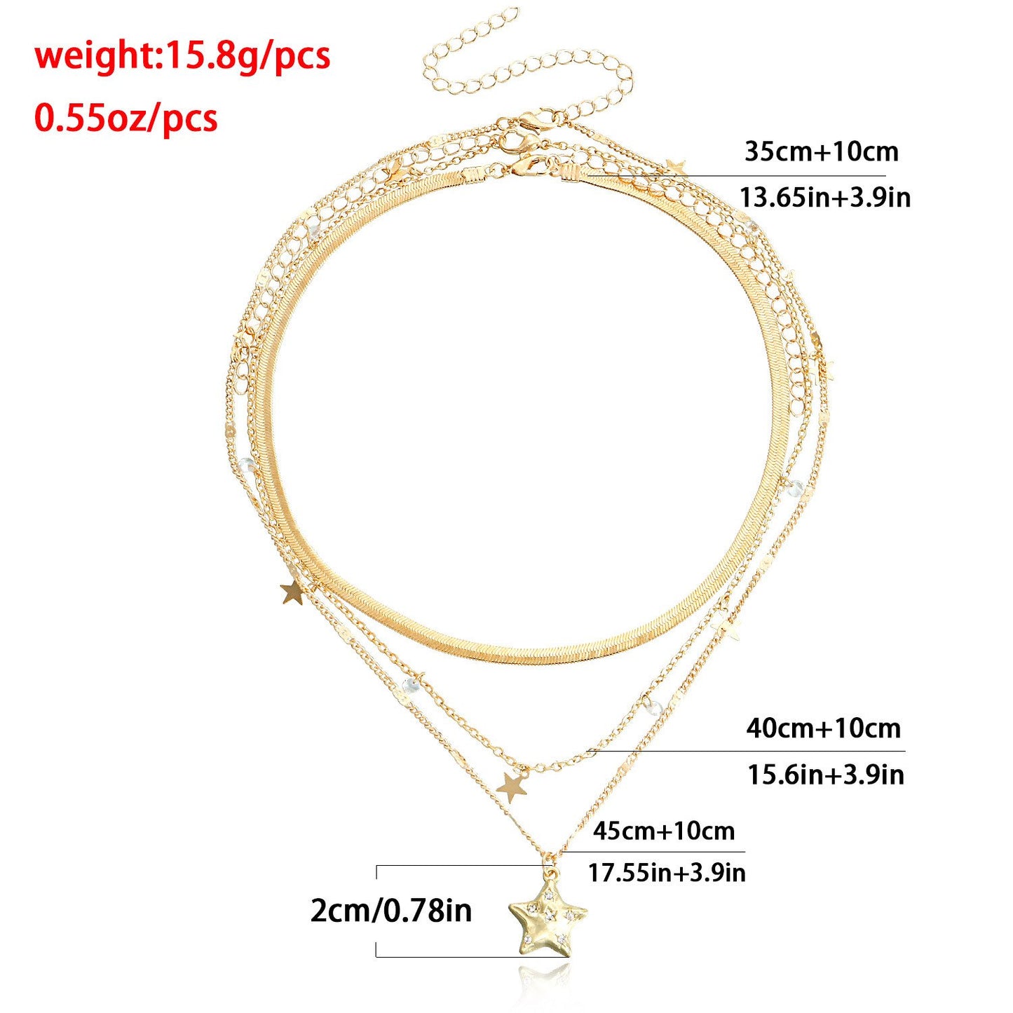 Jewelry golden five-pointed star pendant multi-layer necklace simple shiny zircon pendant necklace female