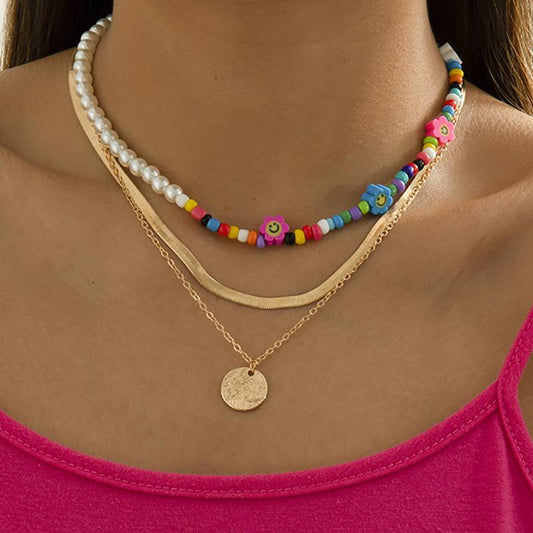 Jewelry Asymmetrical Punk Snake Bone Chain Embossed Necklace Female Simple Rice Bead Soft Pottery Flower Necklace