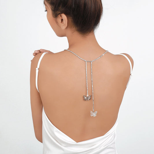 N1727 Niche Fairy Necklace Claw Chain Rhinestone Tassel Butterfly Heart Necklace Fashion Pendant