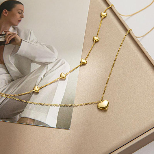 Double-layer tassel love necklace female net red with the same temperament ins simple jewelry necklace neckband