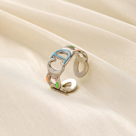 Female ins fashion light luxury letter CD color painting oil opening stainless steel ring