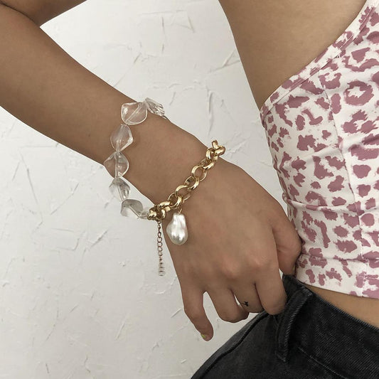 B1282 Jewelry Chain Retro Jewelry Women's Double Layer Alloy Imitation Crystal Fashion Simple Bracelet