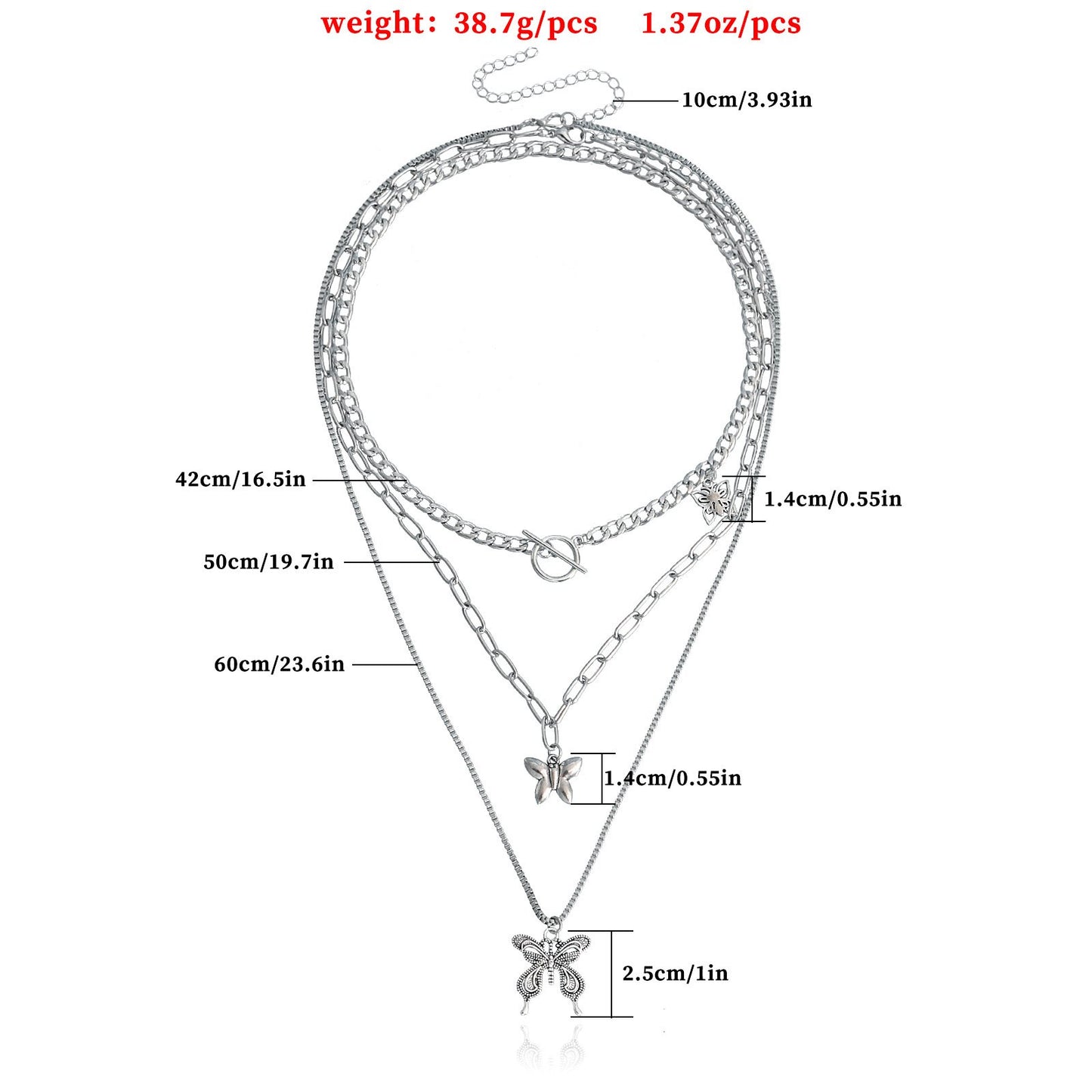 Jewelry punk kvk striped butterfly long sweater necklace female ins hip-hop sweater chain