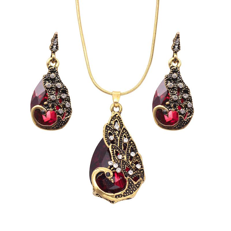 Peacock Gemstone Necklace Earrings Set Wedding Reception Wedding Dress Accessories Jewelry