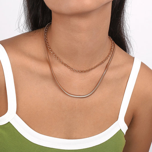 N1755 Jewelry Metal Texture Simple Snake Bone Chain Necklace Personality Trendy Sweet Cool Necklace
