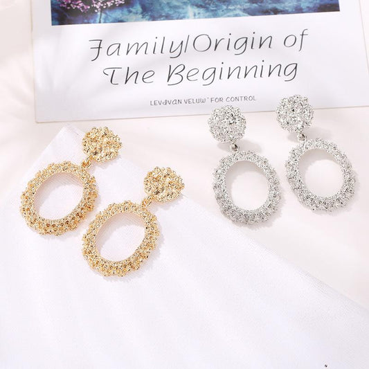 Personalized Geometric Frosted Stud Earrings Exaggerated Circle Embossed Ladies Earrings