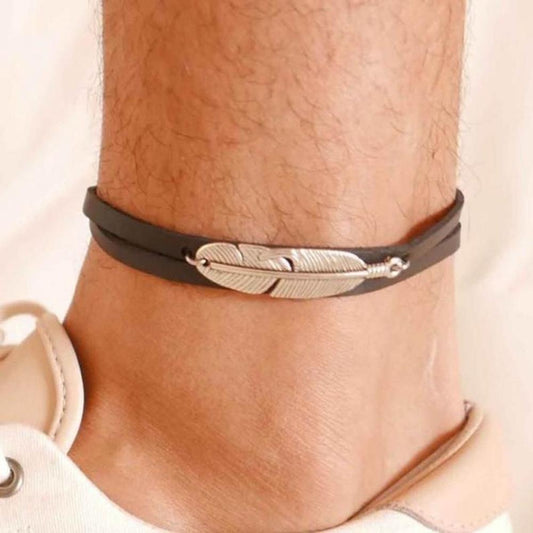 Summer Beach Leather Anklet Vintage Electroplated Ancient Silver Leaf Anklet Jewelry