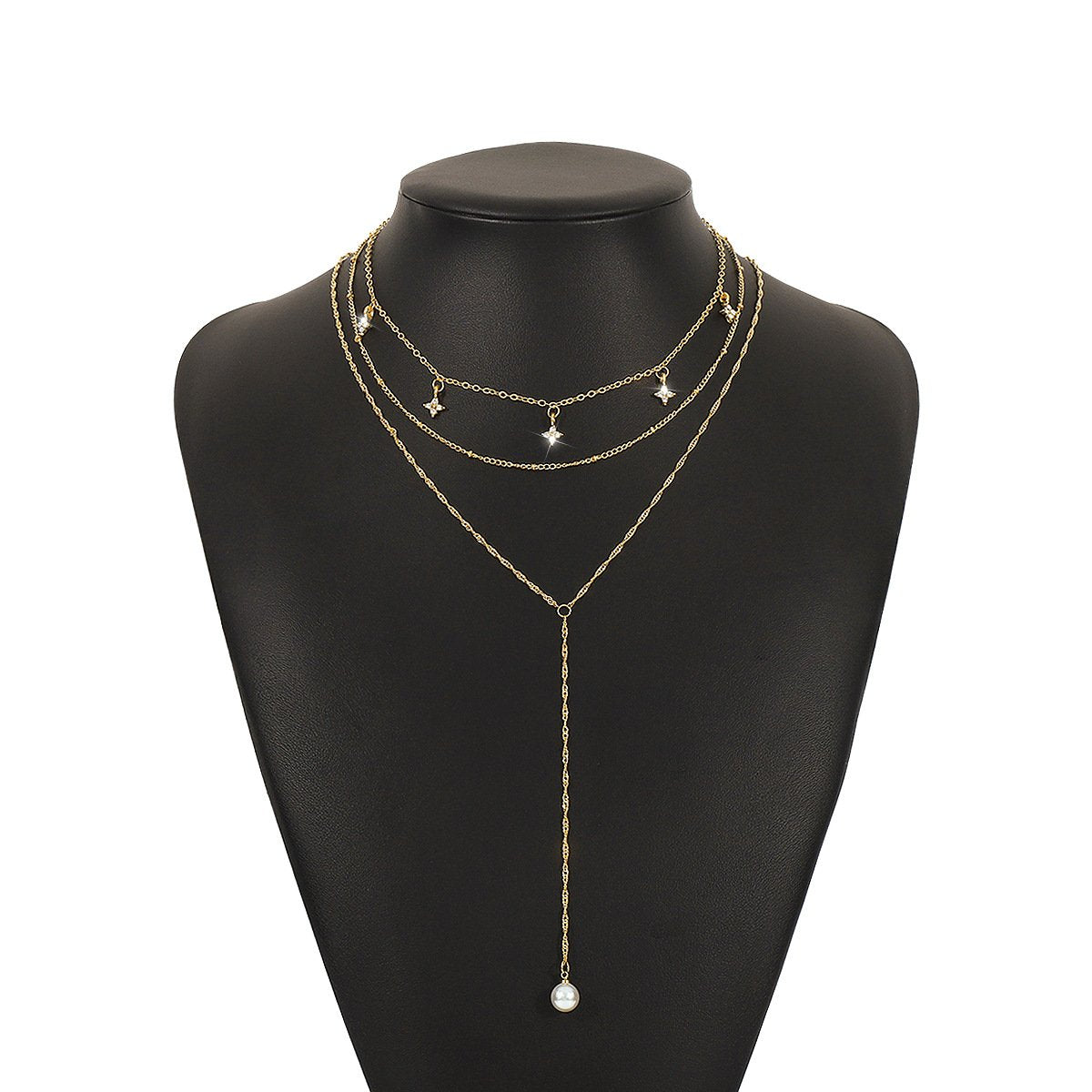 N1322 Simple and fresh long Y-shaped necklace imitation pearl rhinestone star multi-layer back decoration niche commuter necklace