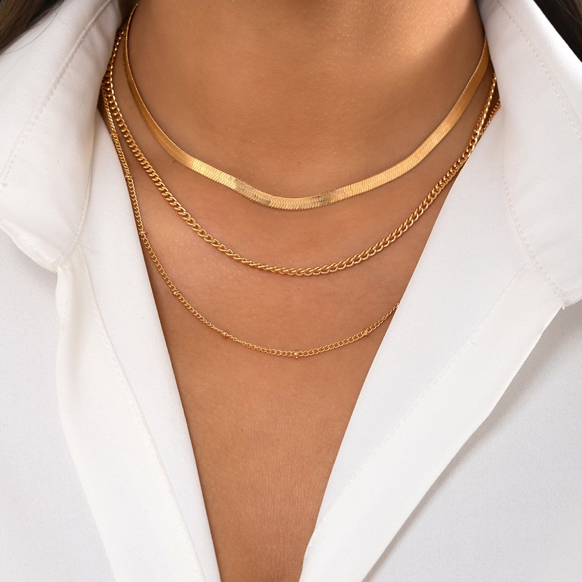 Jewelry Hip Hop Simple Metal Snake Bone Chain Necklace Retro Versatile Geometric Thin Chain Necklace