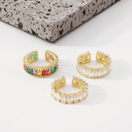 ZR7 Fashion Super Flash Open Ring Simple Retro Zircon Ring Geometric Light Luxury Jewelry