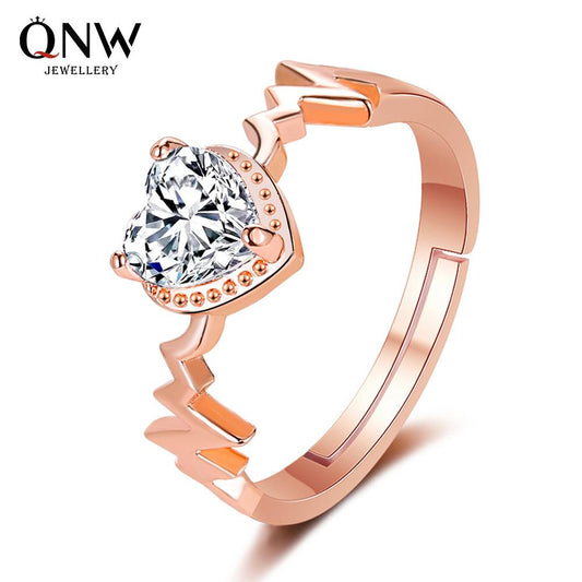 Jewelry temperament zircon heart-shaped ring creative electrocardiogram love ring female Valentine's Day gift