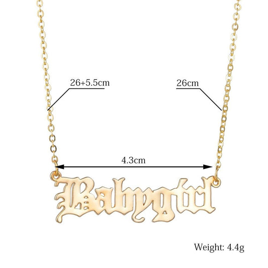 Accessories popular ancient English font Babygirl alphabet necklace lock simple bone chain chain
