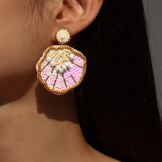 E1336 Jewelry Personality Beaded Sequins Colorful Earrings Design Shell Gradient Earrings