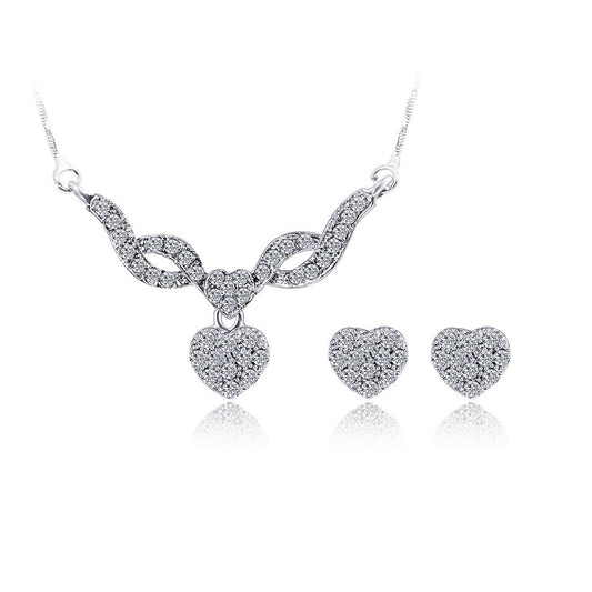 Fashion Ladies Water Filled Diamond Heart Shape Earrings Necklace Jewelry Set Pendant Jewelry