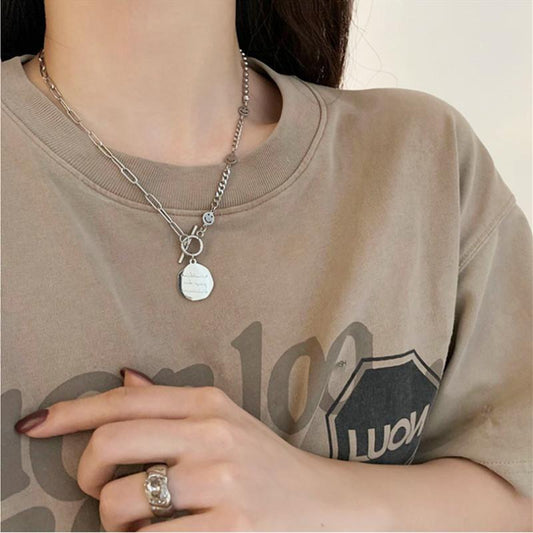 Explosive English alphabet retro AB necklace female simple all-match smiley sweater chain titanium steel