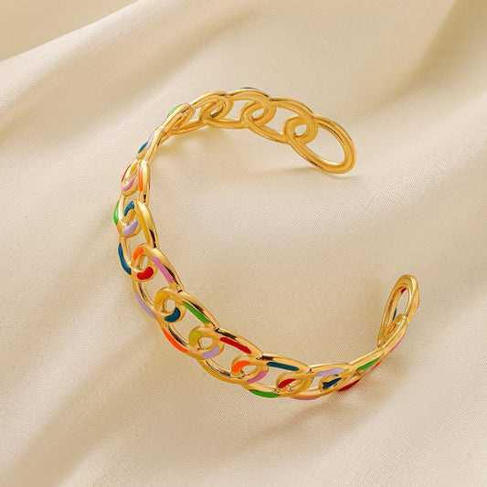 Twist Braided Geometric Creative Ladies Stainless Steel Opening Design Colorful Chain Painting Oil Bracelet