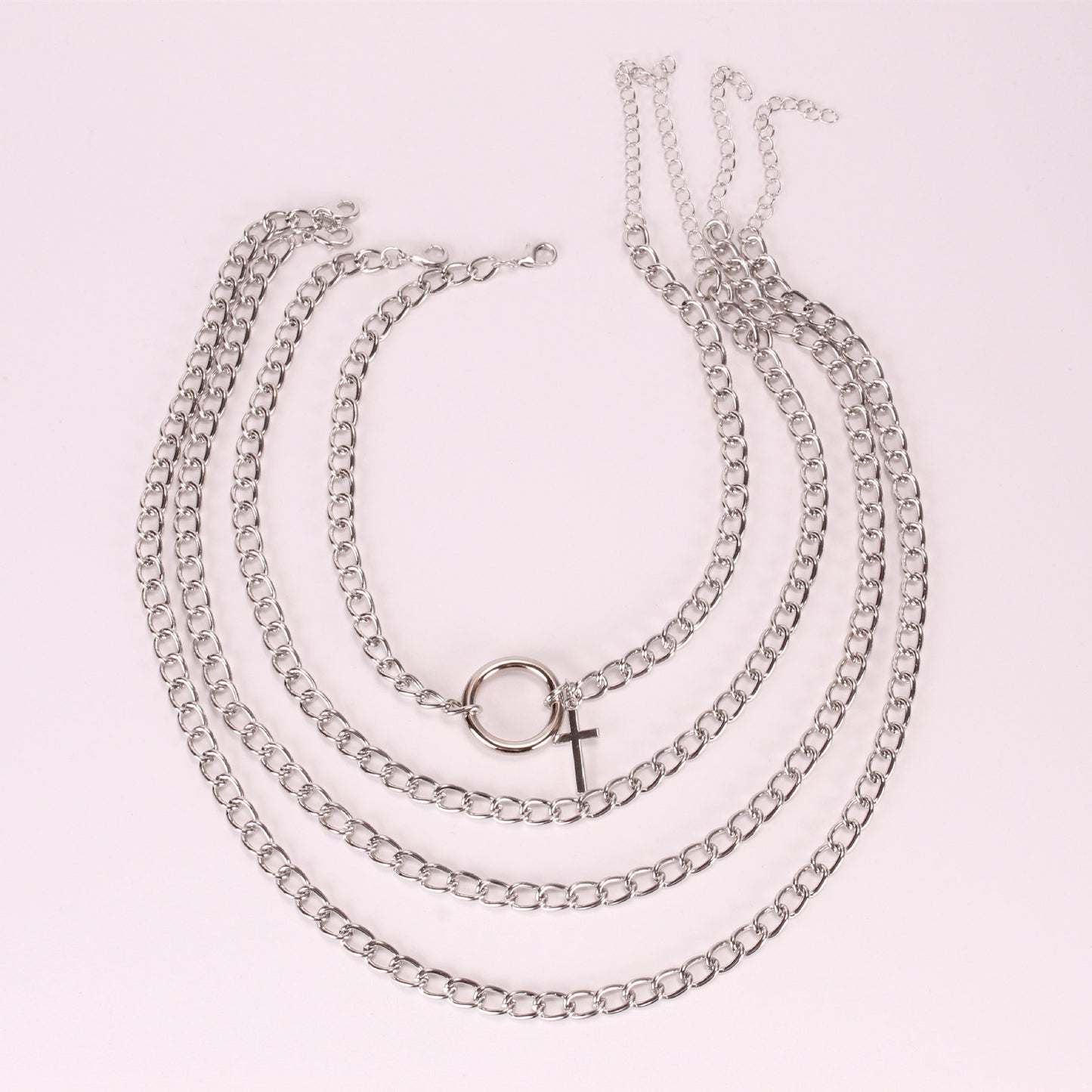 Jewelry punk metal chain multi-layer necklace hip-hop ins cross geometric ring necklace