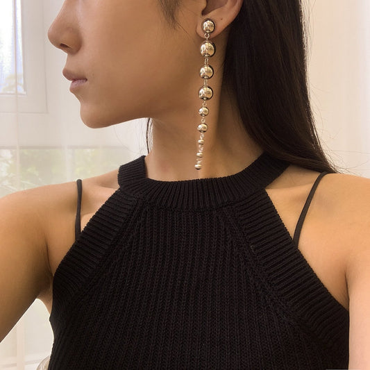 Jewelry hip-hop punk metal bead earrings female trend retro simple geometric long earrings