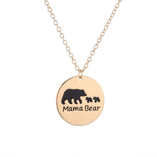 Mother's Day gift creative round cake letter mamabear combination dripping oil animal bear pendant necklace female