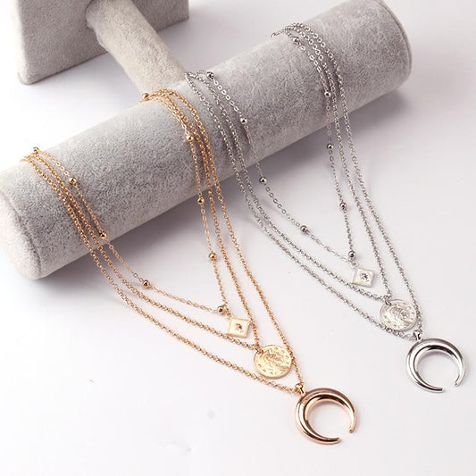 Portrait coin pendant necklace female net red ins simple temperament light luxury niche design indifferent crescent clavicle chain