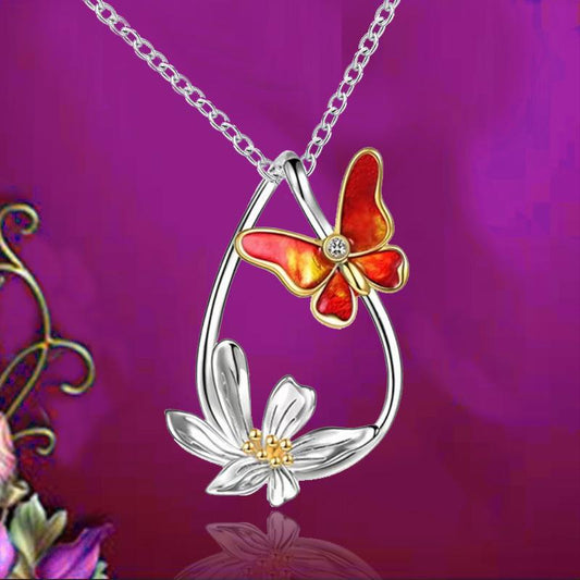 Jewelry Summer Flower Butterfly Pendant Necklace Female Niche Design Sense Fashion Clavicle Chain Jewelry