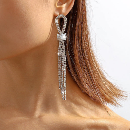 E1983 Long Tassel Rhinestone Earrings Female Personality Exaggerated Retro Net Red Geometric Simple Earrings