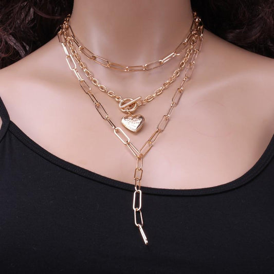 Jewelry Retro Peach Heart Opening OT Buckle Necklace Geometric Creative Y-shaped Tassel Chain Necklace Female