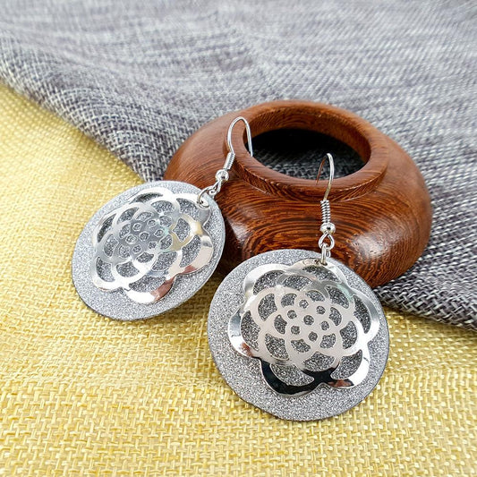 3D three-dimensional hollow flower earring earrings alloy frosted earrings earrings