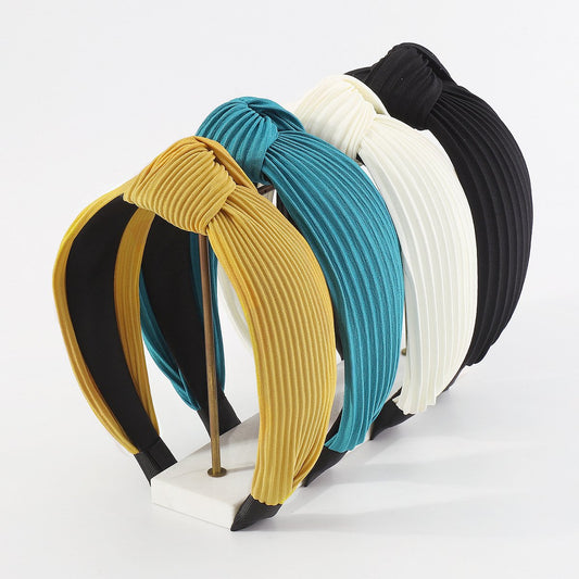 F539 Retro Striped Solid Color Pressed Pleated Knotted Headband Cloth Ladies Going Out Pressed Hair Non-slip Headband