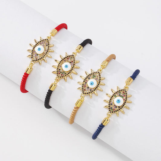 ZB55 Jewelry Exaggerated Drip Oil Devil's Eye Bracelet Copper-plated Zircon Adjustable Hand Rope Female