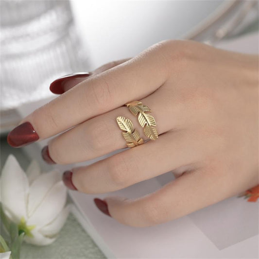 Fashion Feather Ring Open Titanium Steel Ring Angel Wings Hip Hop Stainless Steel Ring Jewelry