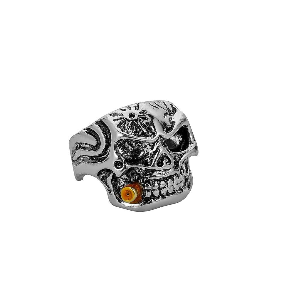 Trendy Fashion Retro Men's Creative Design Skull Rose Flower Men's Hip Hop Ring
