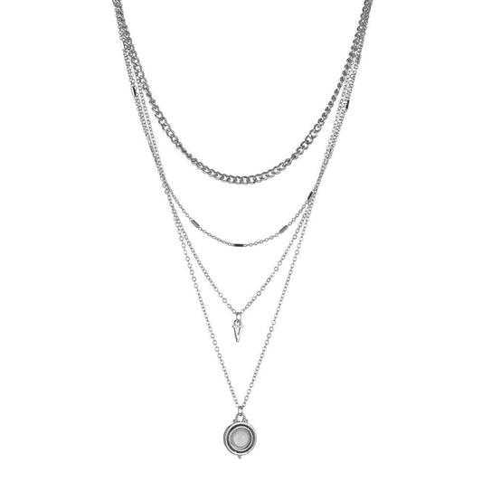 Vintage Ethnic Resin Round Pendant Necklace Fashion Four Layer Chain Choker Clavicle Chain Accessories