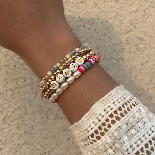 B1626 Mother's Day mama beaded bracelet female hit color simple small fresh hand string festive gift stacking bracelet
