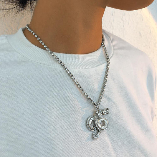 N9186 Ornament Geometric Full Diamond Simple Necklace Dragon Shape Creative Cold Personality Necklace