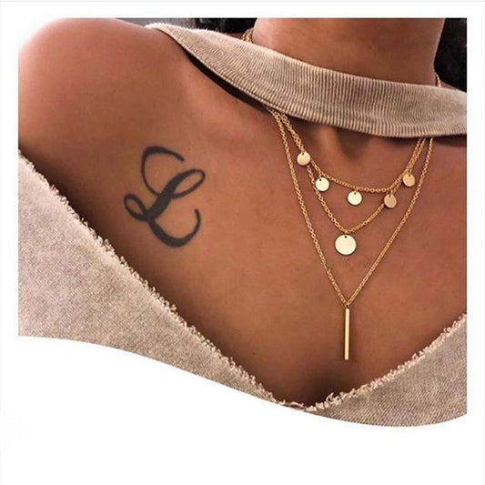 Simple small round piece personalized tassel long pendant fashion stacked multi-layer necklace female accessories