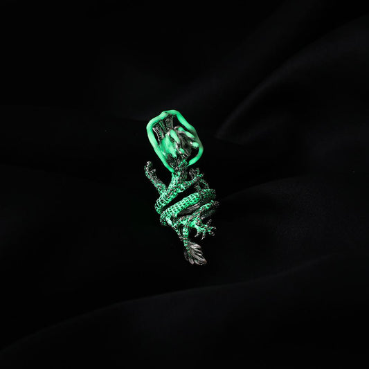 Internet celebrity trend light luxury design silver men's luminous silver dragon circle ring
