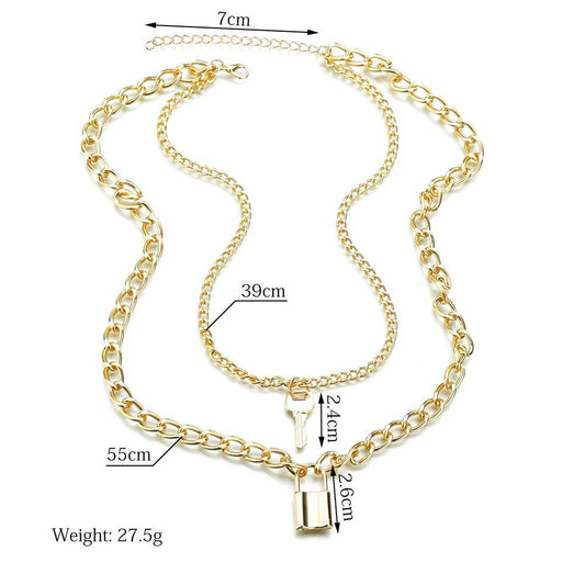 Jewelry Creative Fashion Geometric Elements Necklace Retro Key Lock Pendant Necklace Female