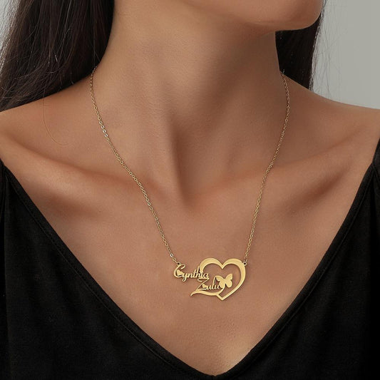 Stainless Steel Name Cut Custom Necklace Titanium Steel Fashion Temperament Heart Embedded Butterfly Sexy Necklace