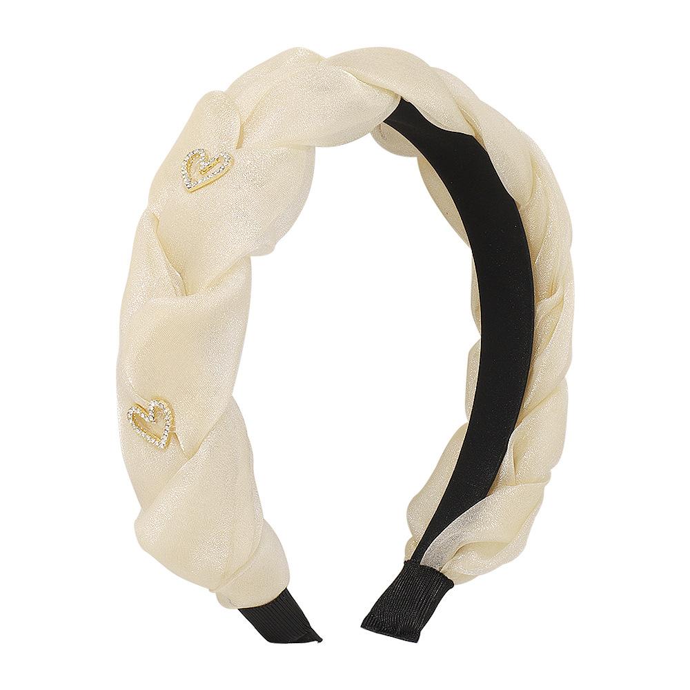 F43 Diamond Heart Headband Twist Sand Material French Elegant Headband Solid Color High Design Hair Accessories