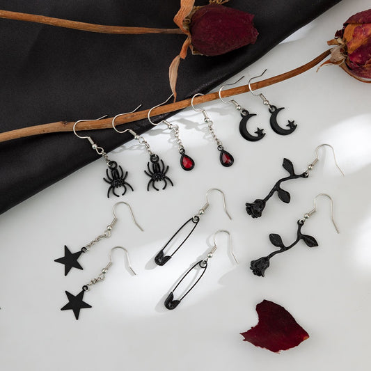 Jewelry Halloween personality spider blood drop exaggerated earrings sweet cool street shooting star niche earrings
