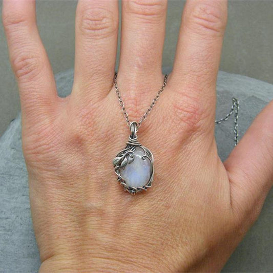 Explosive Jewelry Moonstone Necklace Female Pendant Retro Bohemian Leaf Rattan Accessories